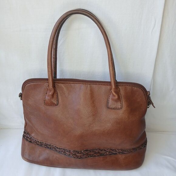 Vintage Handbags - Dillards Woven Insert Brown Leather Bag Satchel Purse Vintage 90s Y2K